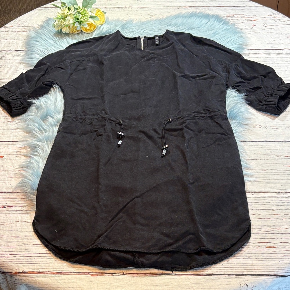 Zara Black Lyocell Cupro Drawstring Waist Mini Dress sz XS